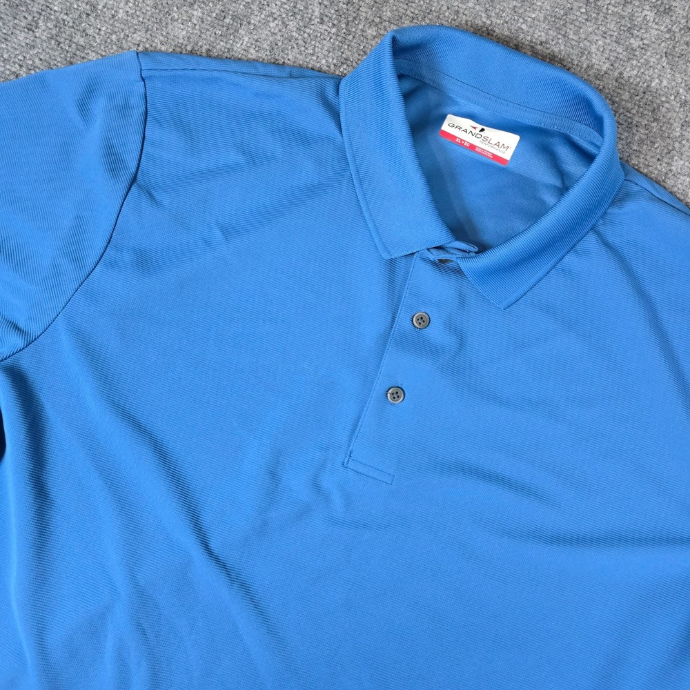 Grand Slam Performance Mens Polo Shirt XL Blue‎ Short Sleeve Textured Golf Top